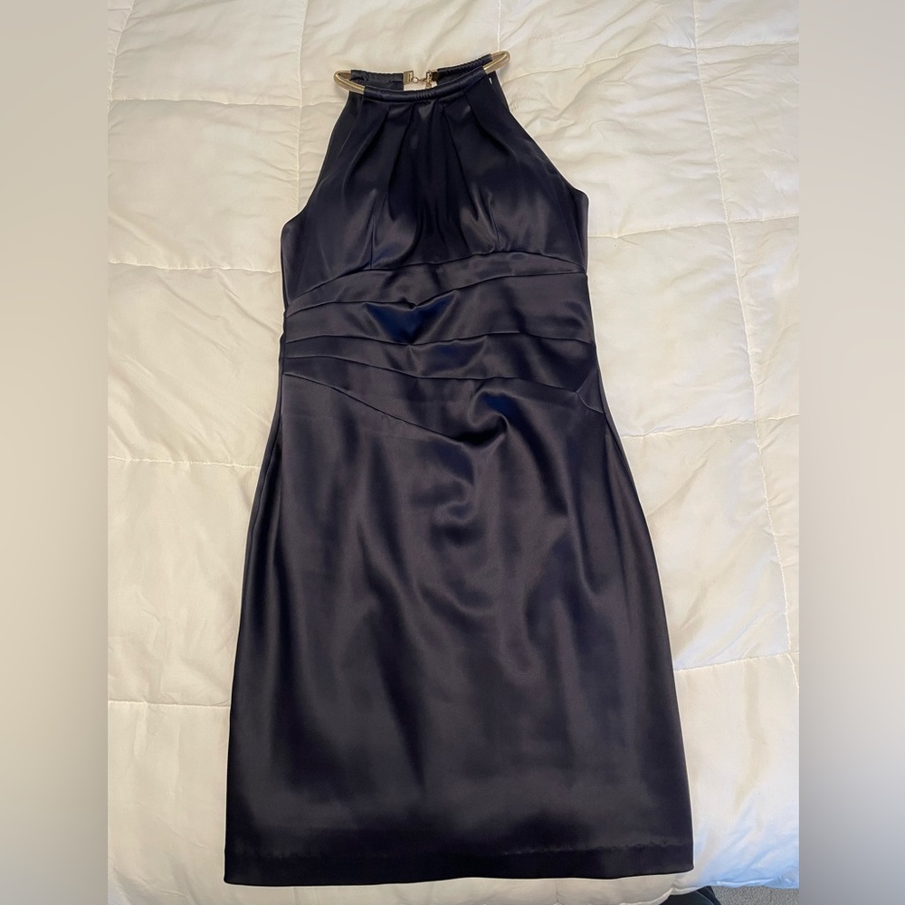 Navy blue satin cocktail dress, Size 6